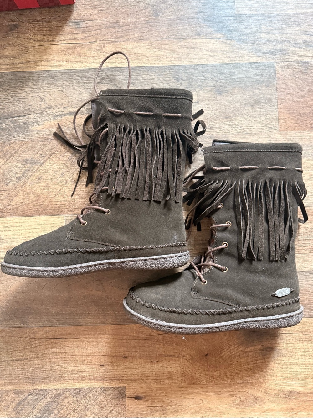 Woolrich Brown Suede Fringe Lace-Up Women's Boots